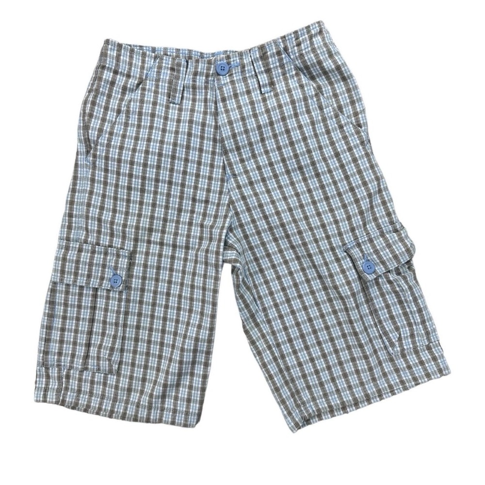 Timberland Shorts Youth Boys Size 12 Plaid Check Cargo Blue Brown White Cotton